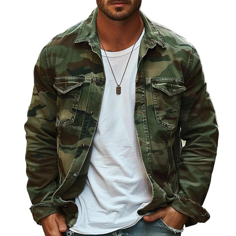 Men's Camouflage Canvas Retro Shacket