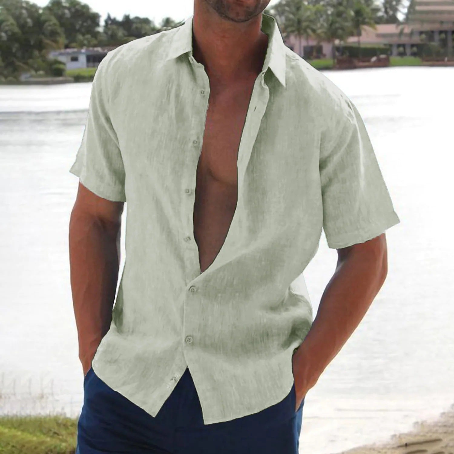 Men's Short Sleeve Linen Shirt