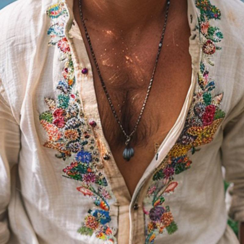 Men's Long Sleeve Embroidered Vintage Shirt