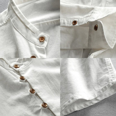 Casual Stand Collar Shirt with Vintage Buttons