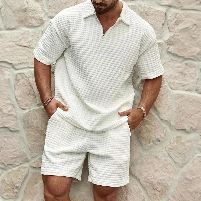 Casual Men's Waffle Knit Shorts Set