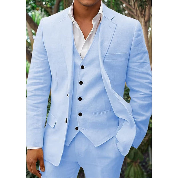 Men's Three-Piece Linen Set: Blazer, Vest, and Pants